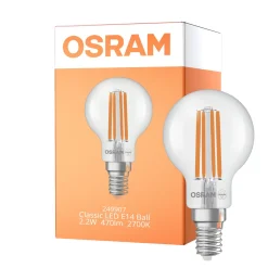 Osram Classic LED E14 Boll Filament Klar 2.2W 470lm - 827 Extra Varm Vit | Ersättare 40W