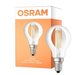 Osram Classic LED E14 Boll Filament Klar 4.8W 470lm - 840 Kallvit | Dimbar - Ersättare 40W