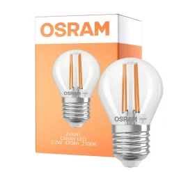Osram Classic LED E27 Boll Filament Klar 2.2W 470lm - 827 Extra Varm Vit | Ersättare 40W