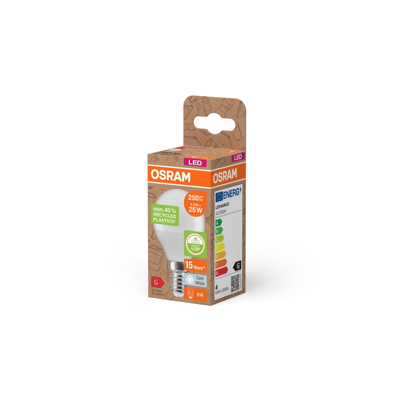 Osram Classic LED E14 Boll Matt 3.3W 250lm - 840 Kallvit | Ersättare 25W
