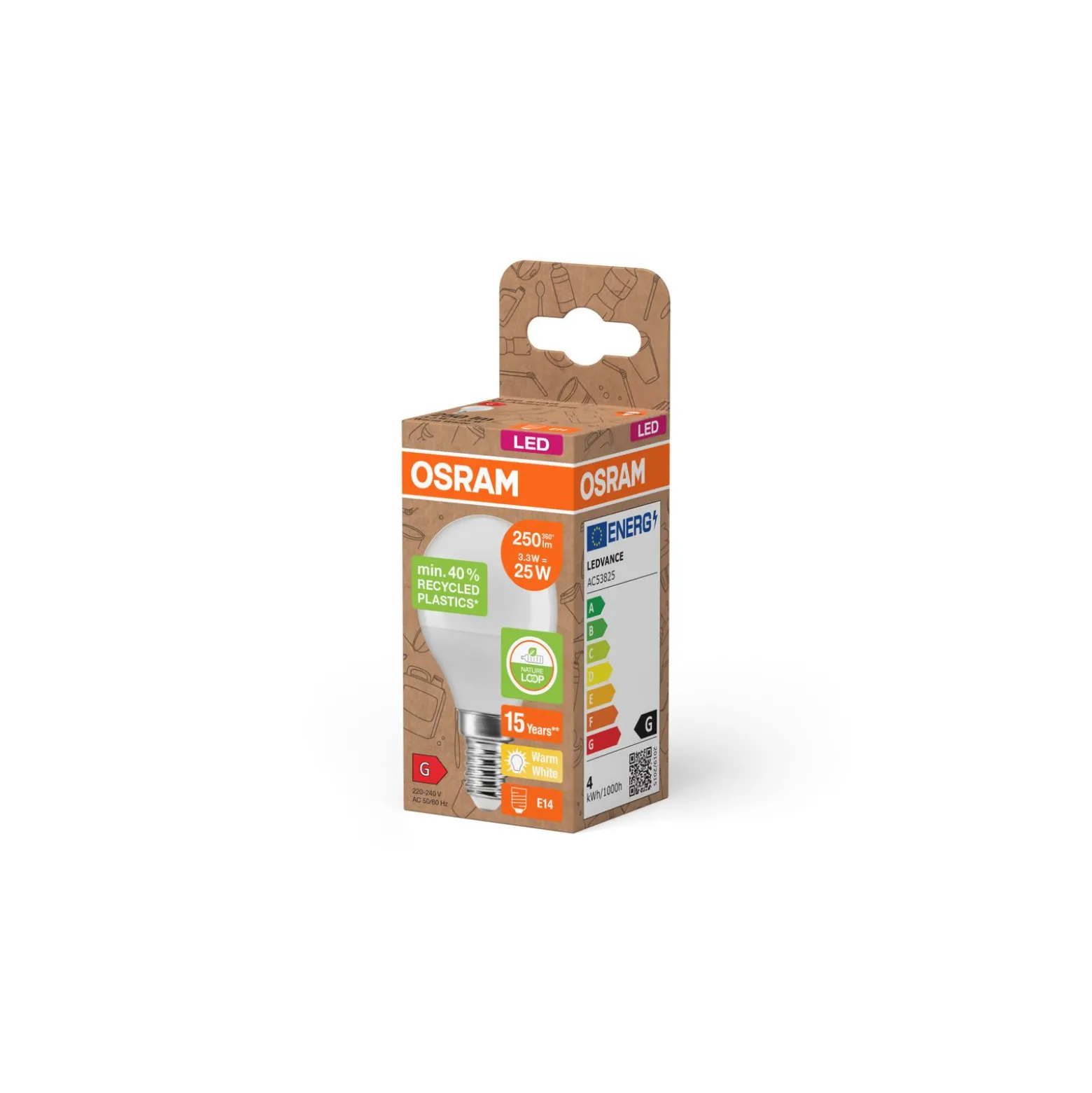 Osram Classic LED E14 Boll Matt 3.3W 250lm - 827 Extra Varm Vit | Ersättare 25W