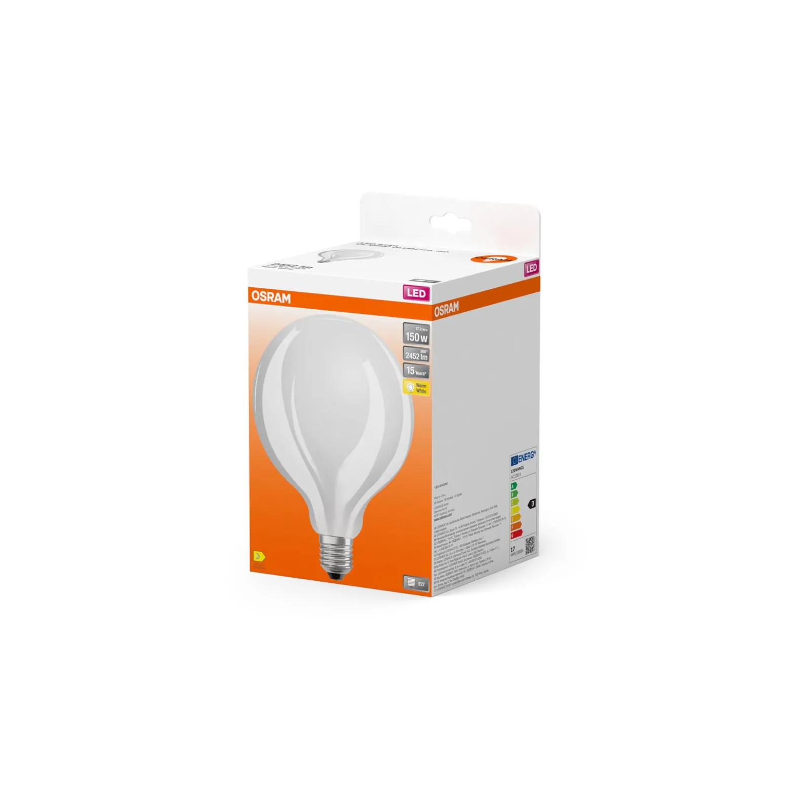 Osram Classic LED E27 Globe Filament Matt 17W 2452lm - 827 Extra Varm Vit | Ersättare 150W
