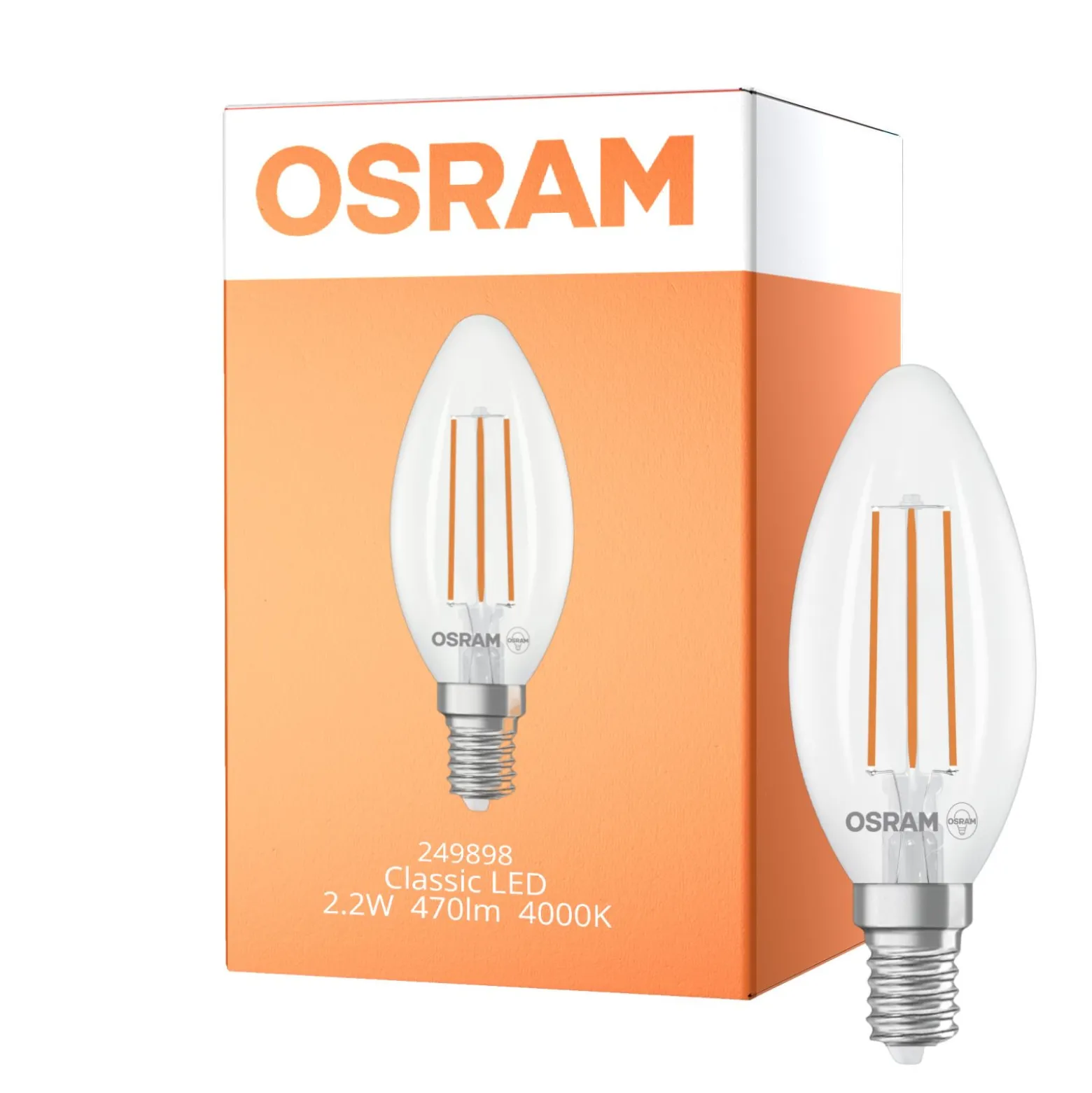 Osram Classic LED E14 Kronljus Filament Klar 2.2W 470lm - 840 Kallvit | Ersättare 40W