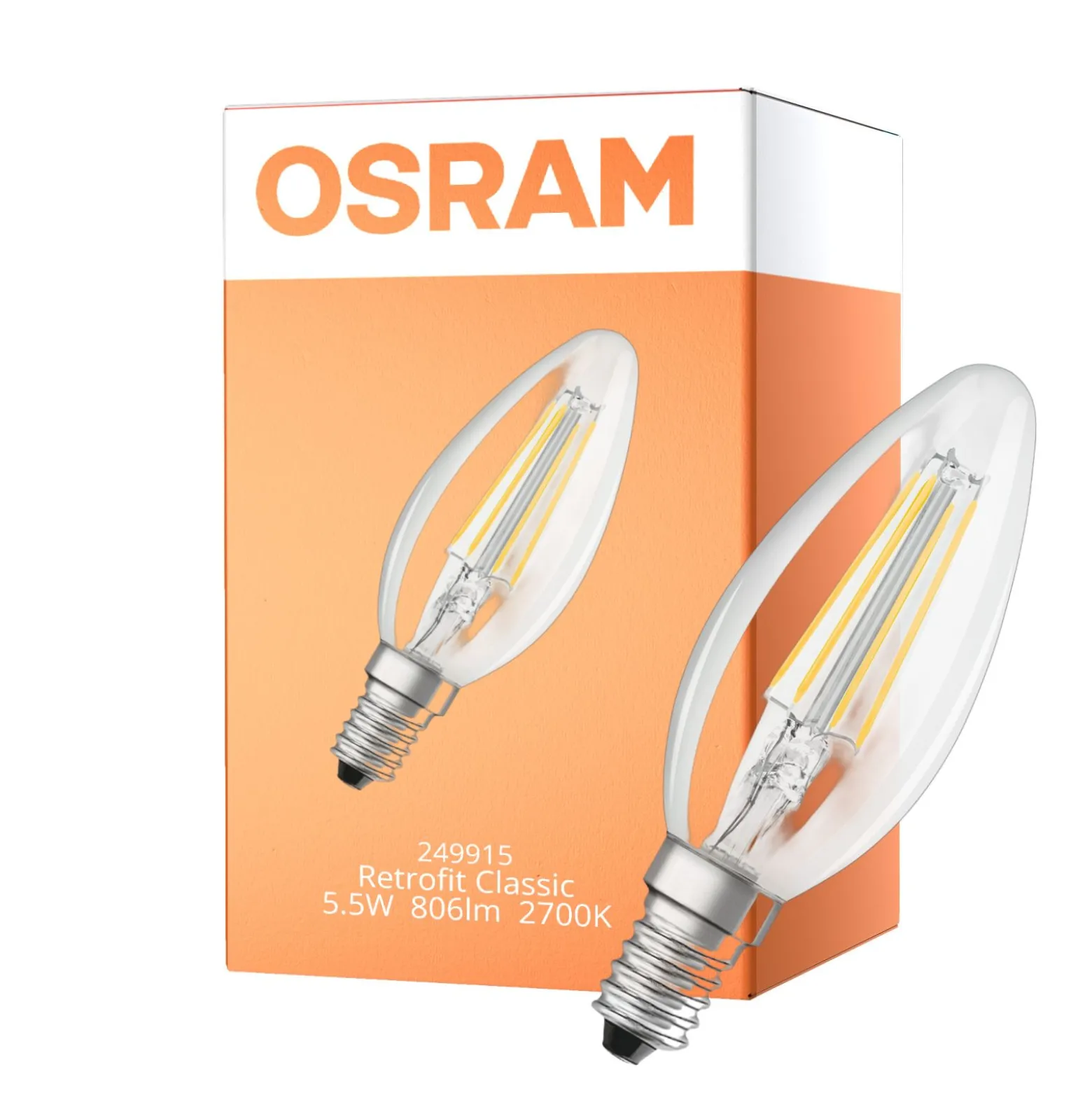 Osram Classic LED E14 Kronljus Filament Klar 5.5W 806lm - 827 Extra Varm Vit | Dimbar - Ersättare 60W