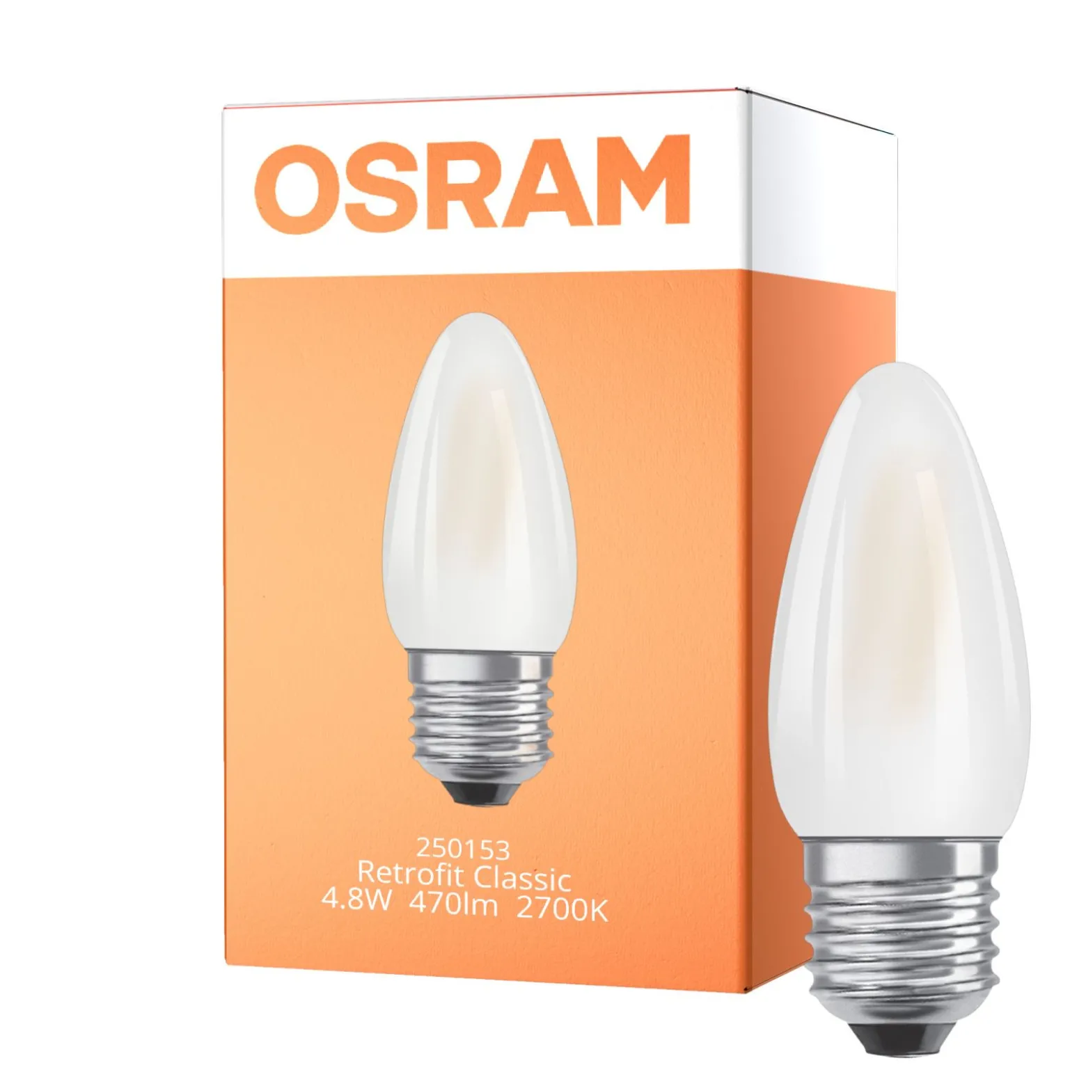 Osram Classic LED E27 Kronljus Filament Matt 4.8W 470lm - 827 Extra Varm Vit | Dimbar - Ersättare 40W