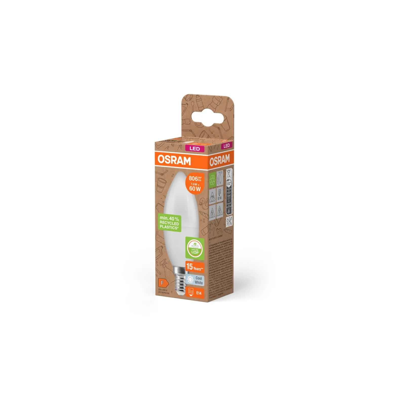 Osram Classic LED E14 Kronljus Matt 7.5W 806lm - 840 Kallvit | Ersättare 60W