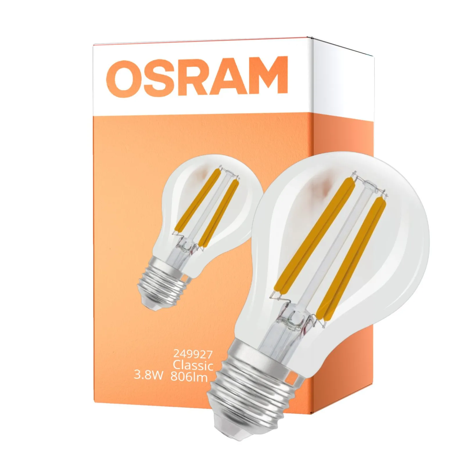 Osram Classic LED E27 Päron Filament Klar 3.8W 806lm - 840 Kallvit | Dimbar - Ersättare 60W