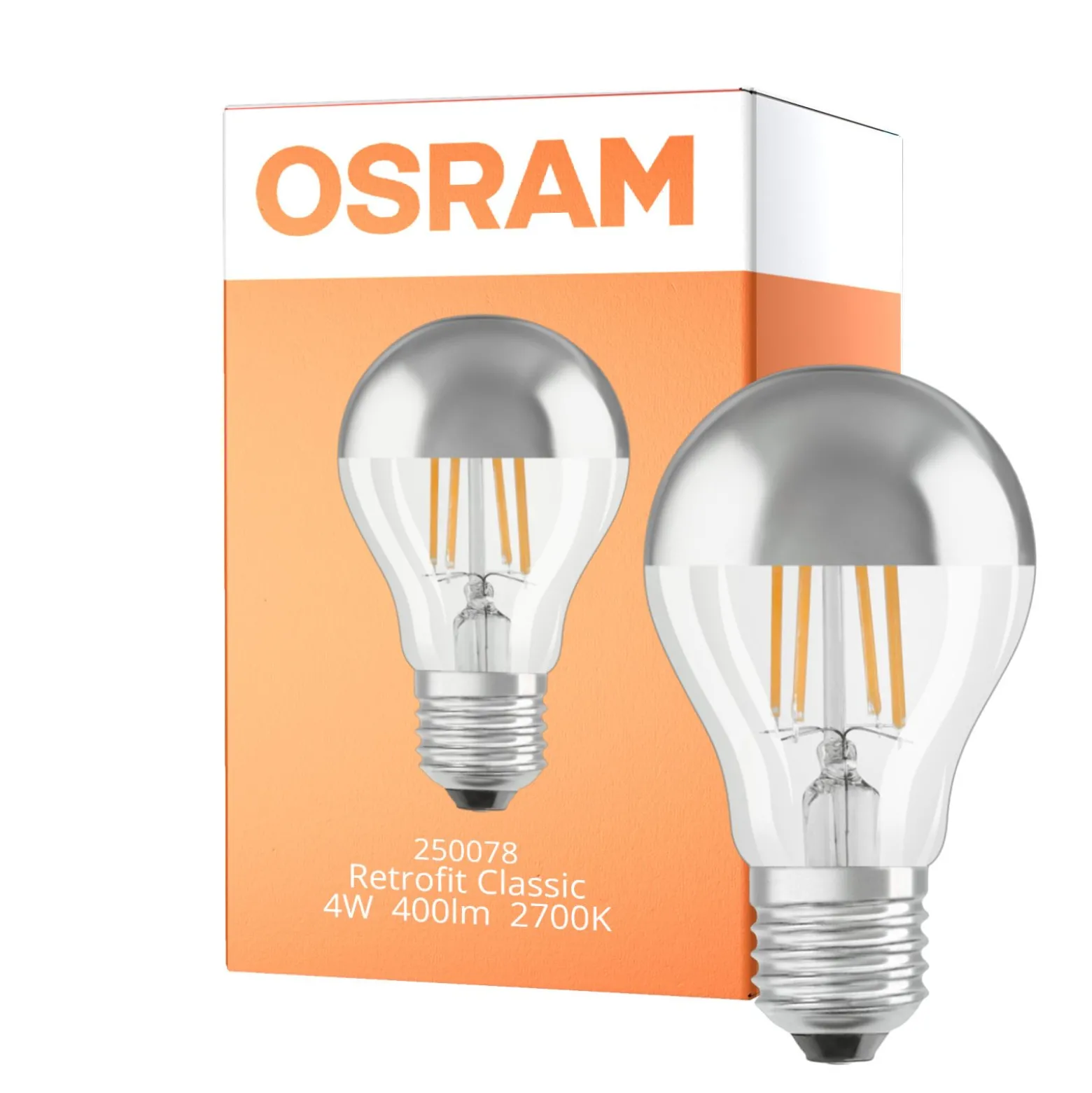 Osram Classic LED E27 Päron Filament Mirror Silver 4W 400lm - 827 Extra Varm Vit | Ersättare 35W