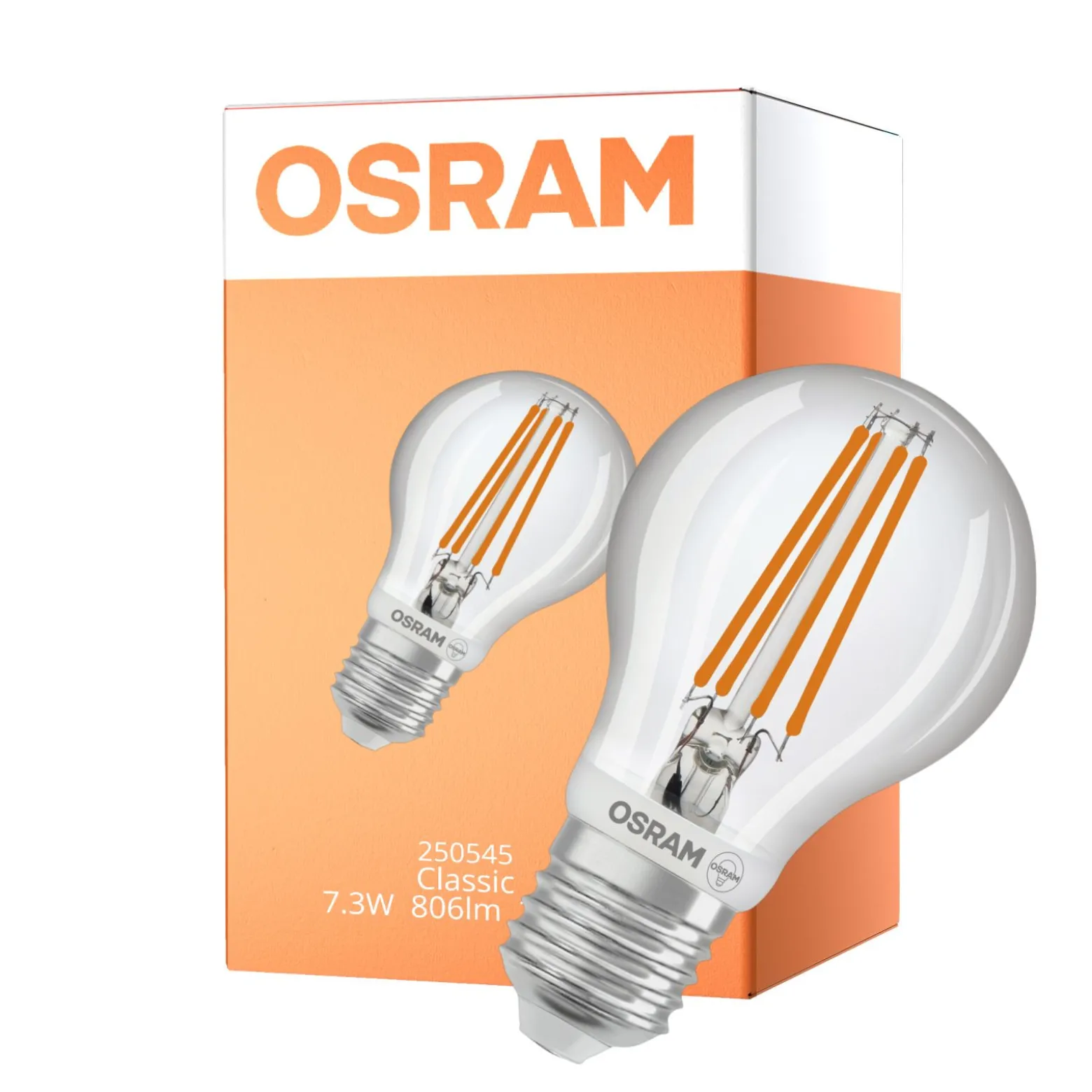 Osram Classic LED E27 Päron Filament Klar 7.3W 806lm - 827 Extra Varm Vit | Rörelse- Och Ljussensor - Ersättare 60W