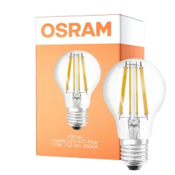 Osram Classic LED E27 Päron Filament Klar 11W 1521lm - 865 Dagsljus | Ersättare 100W