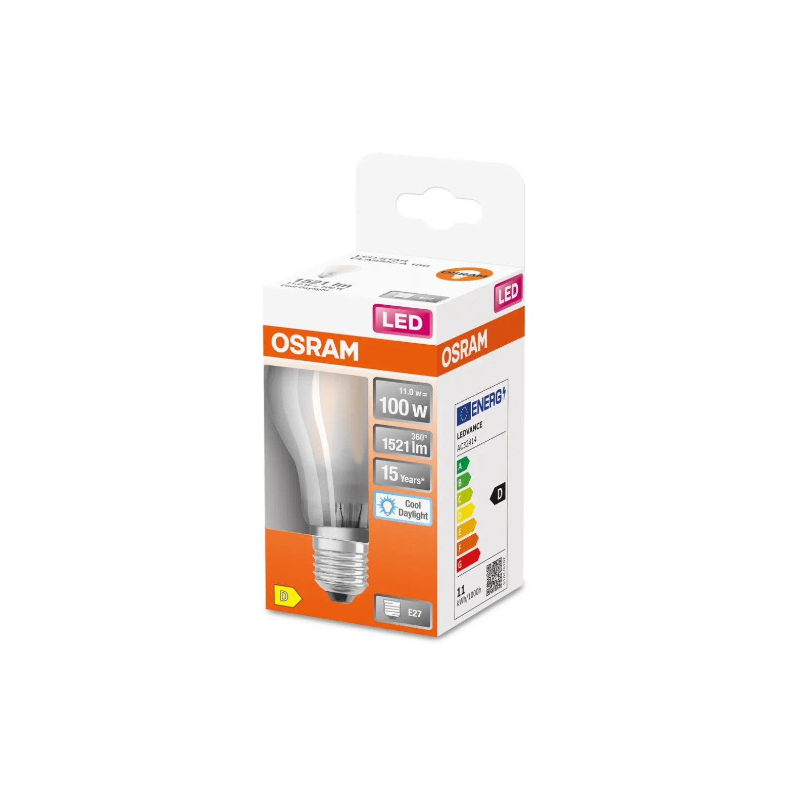 Osram Classic LED E27 Päron Filament Matt 11W 1521lm - 865 Dagsljus | Ersättare 100W