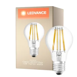 Osram Classic LED E27 Päron Filament Klar 12W 1521lm - 840 Kallvit | Dimbar - Ersättare 100W