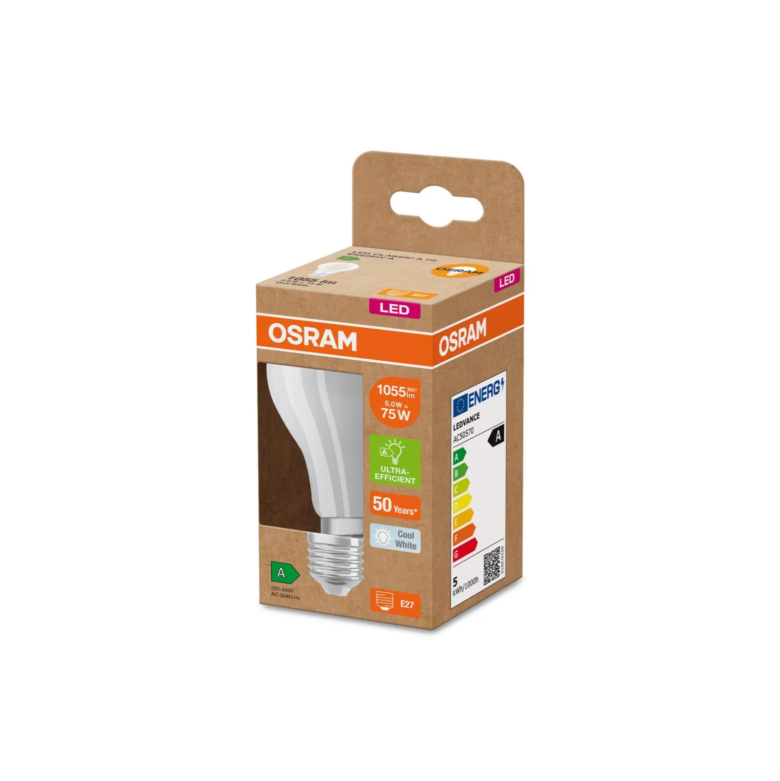 Osram Classic LED E27 Päron Filament Matt 5W 1055lm Ultra Efficiency - 840 Kallvit | Ersättare 75W