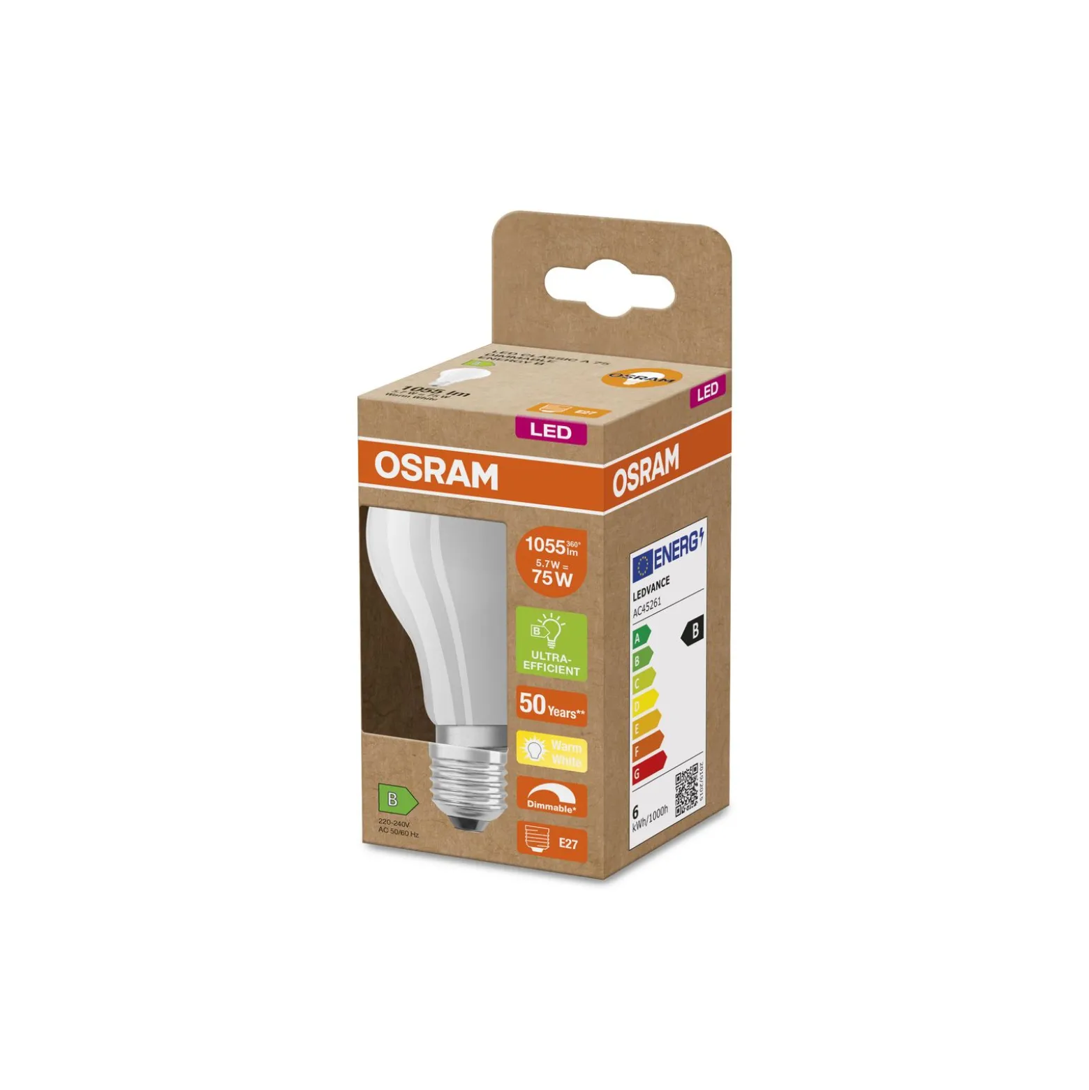 Osram Classic LED E27 Päron Filament Matt 5.7W 1055lm - 827 Extra Varm Vit | Dimbar - Ersättare 75W