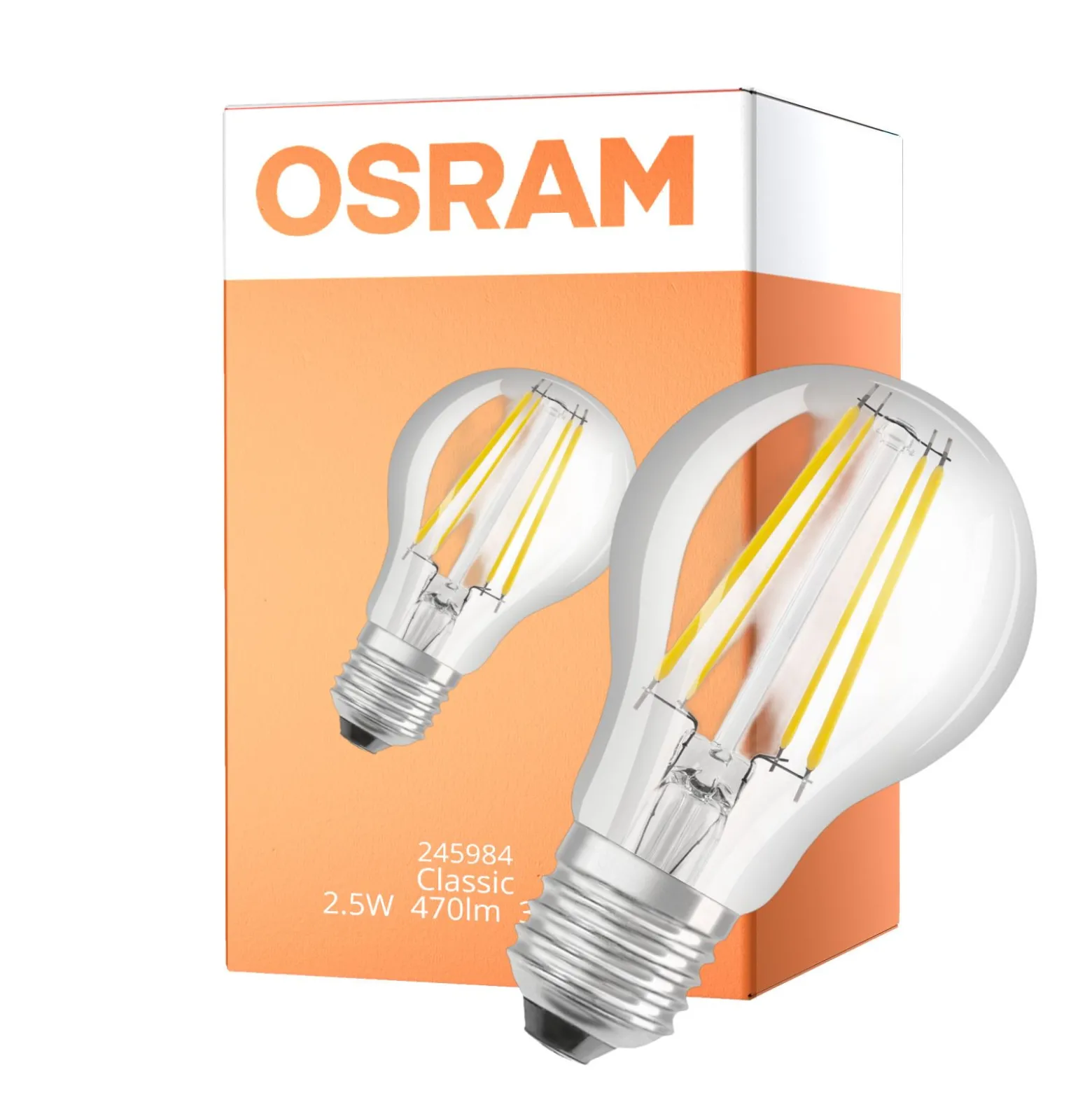 Osram Classic LED E27 Päron Filament 2.5W 525lm - 830 Extra Varm Vit