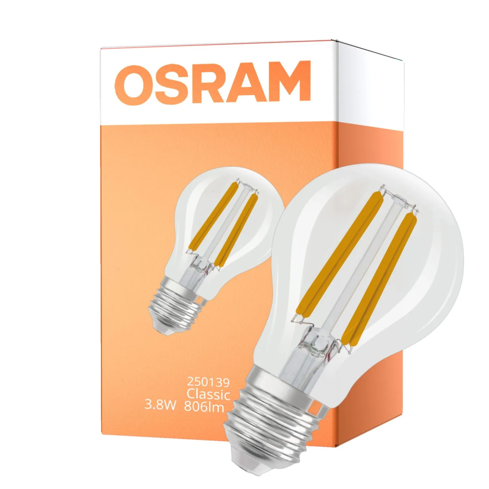 Osram Classic LED E27 Päron Filament Klar 3.8W 806lm Ultra Efficiency - 840 Kallvit | Ersättare 60W