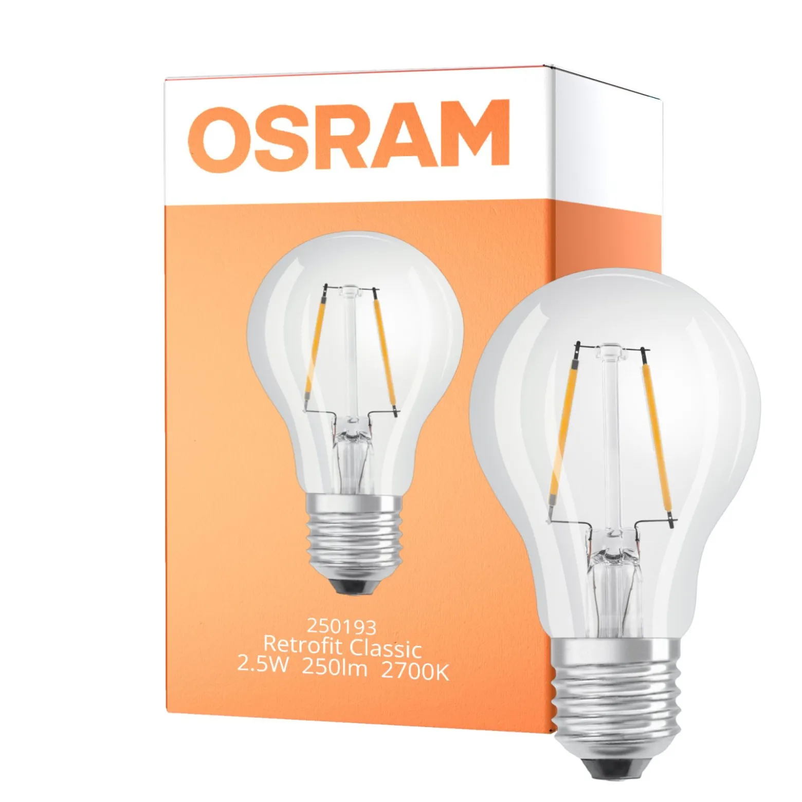 Osram Classic LED E27 Päron Filament Klar 2.5W 250lm - 827 Extra Varm Vit | Ersättare 25W