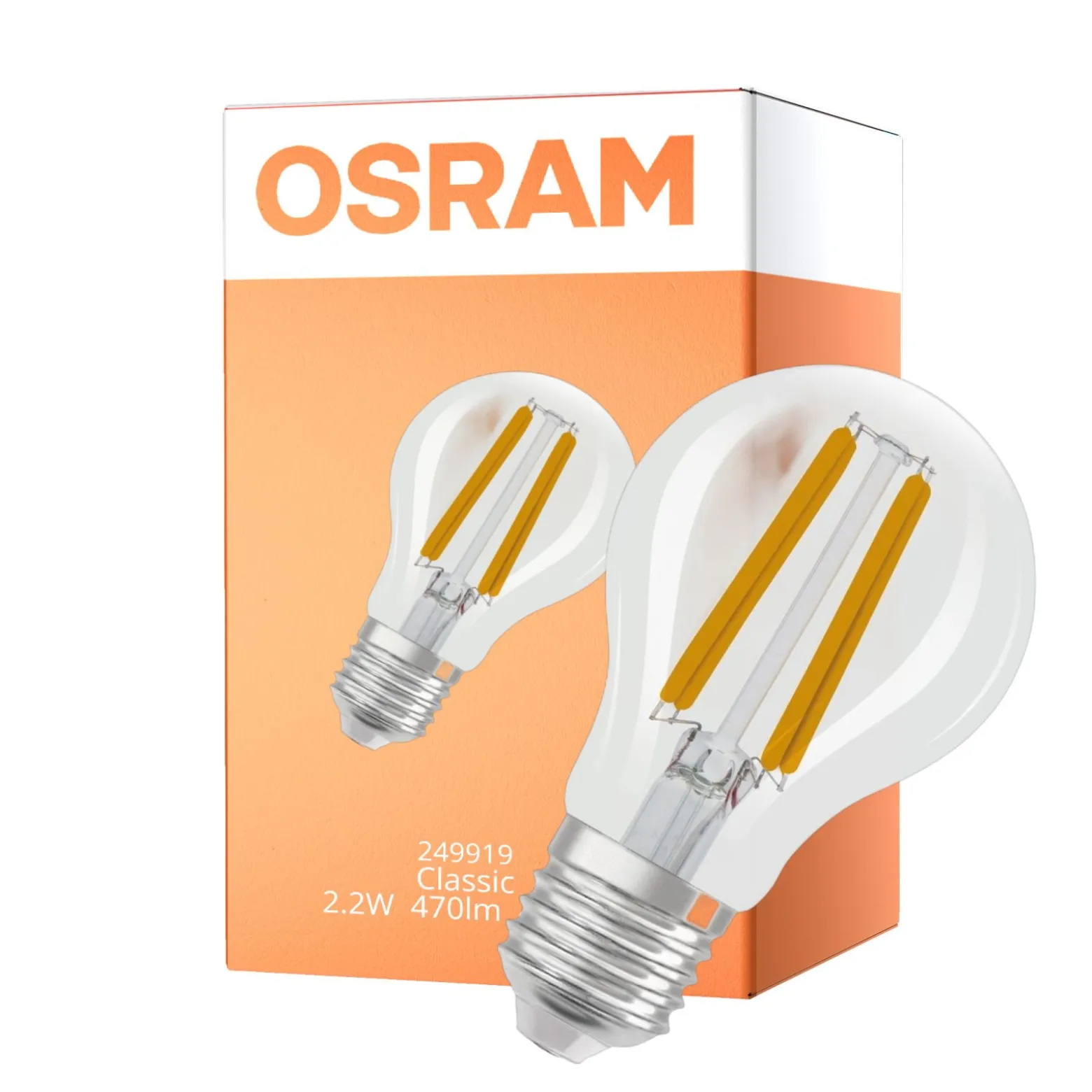 Osram Classic LED E27 Päron Filament Klar 2.2W 470lm - 840 Kallvit | Dimbar - Ersättare 40W