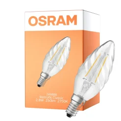 Osram Classic LED E14 Vriden candle Filament Klar 2.8W 250lm - 827 Extra Varm Vit | Dimbar - Ersättare 25W