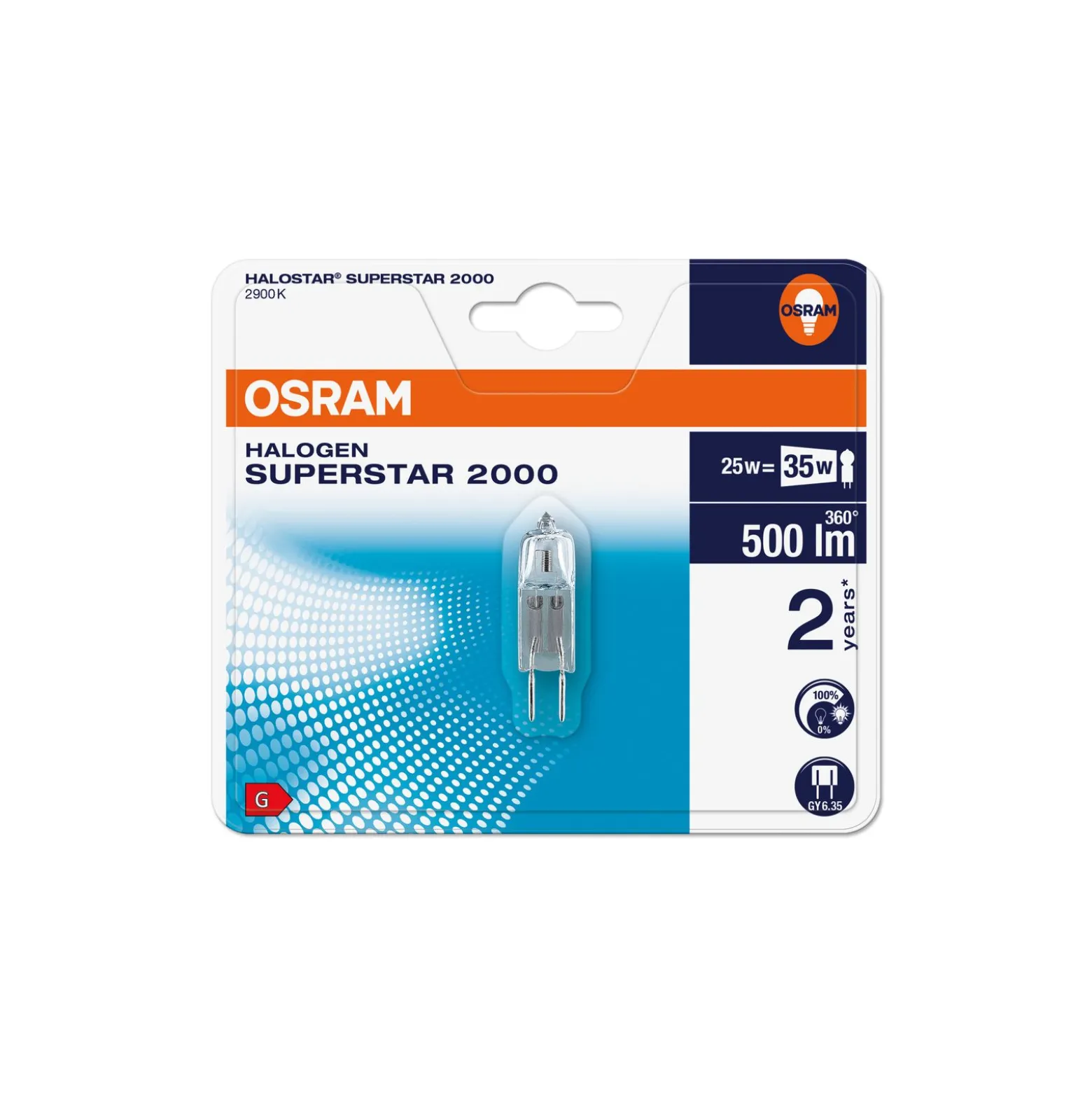 Osram Halostar Superstar 2000 GY6.35 25W 12V - 929 Extra Varm Vit