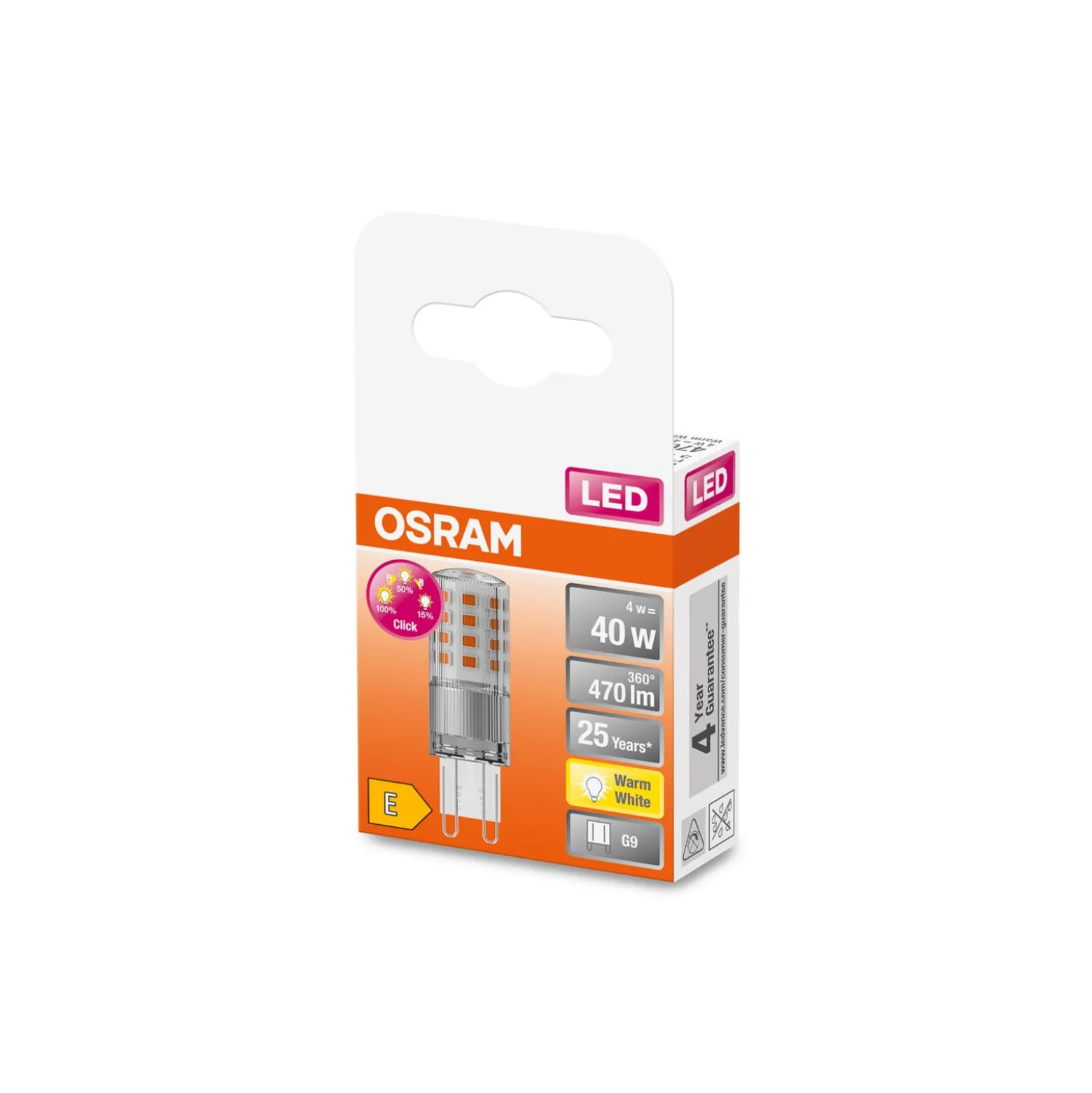 Osram LED Capsule G9 Klar 4W 470lm - 827 Extra Varm Vit | 3-Stegs Dim - Ersättare 40W