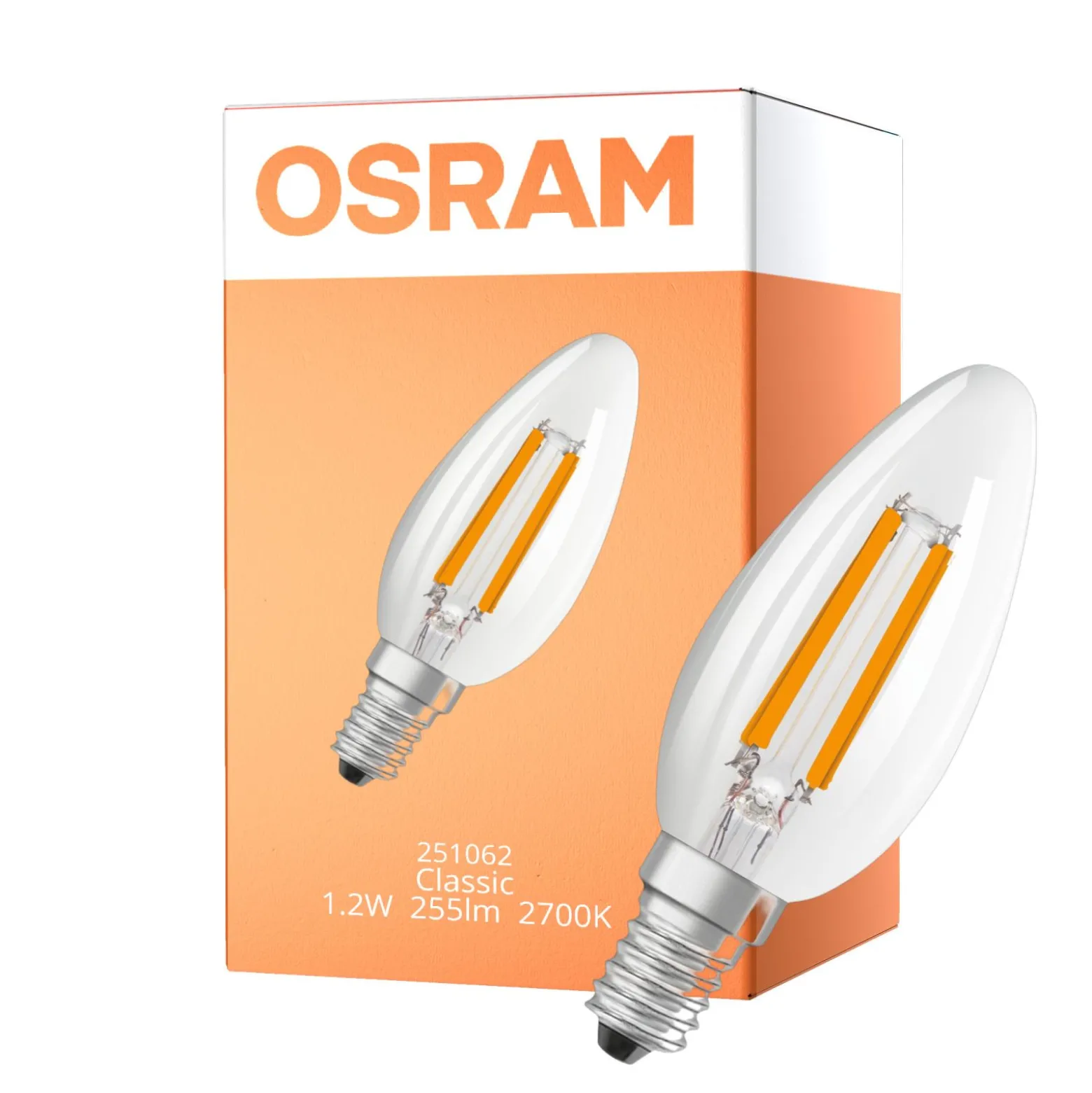 Osram LED Classic E14 Kronljus Filament Klar 1.2W 255lm - 827 Extra Varm Vit | Ersättare 25W
