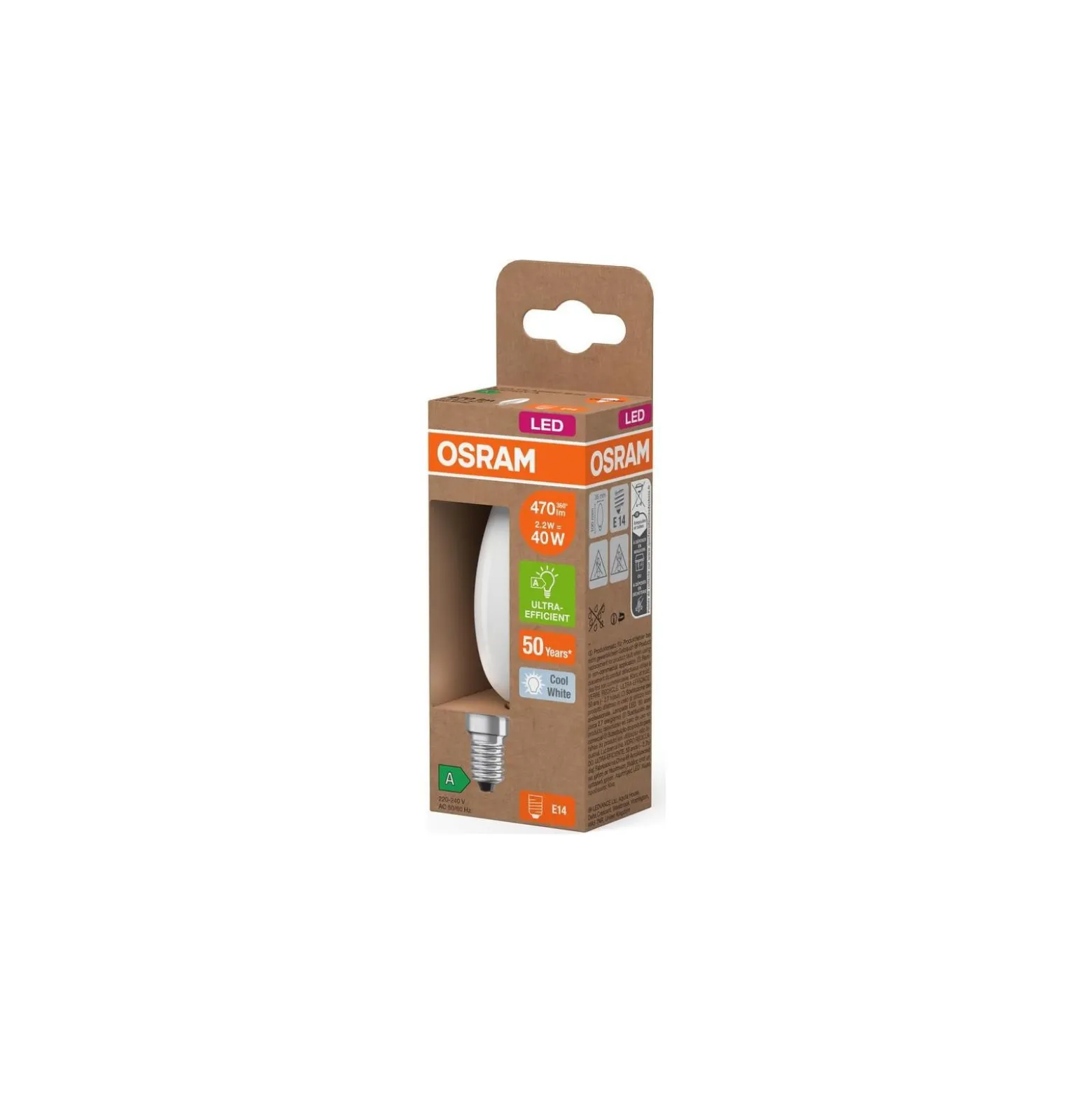 Osram LED Classic E14 Kronljus Filament Matt 2.2W 470lm - 840 Kallvit | Ersättare 40W