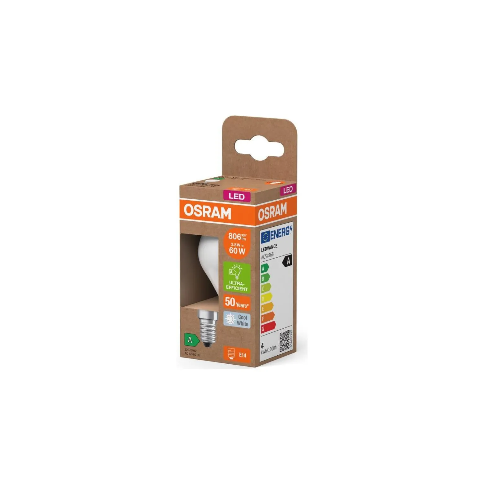 Osram LED Classic LED E14 Päron Filament Matt 3.8W 806lm - 840 Kallvit | Ersättare 60W