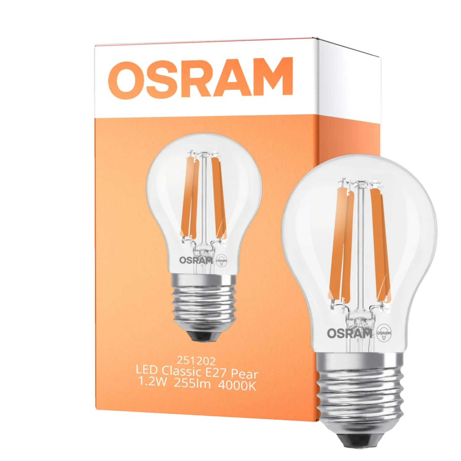 Osram LED Classic LED E27 Päron Filament Klar 1.2W 255lm - 840 Kallvit | Ersättare 25W