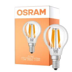 Osram LED Classic LED E14 Päron Filament Klar 1.2W 255lm - 827 Extra Varm Vit | Ersättare 25W
