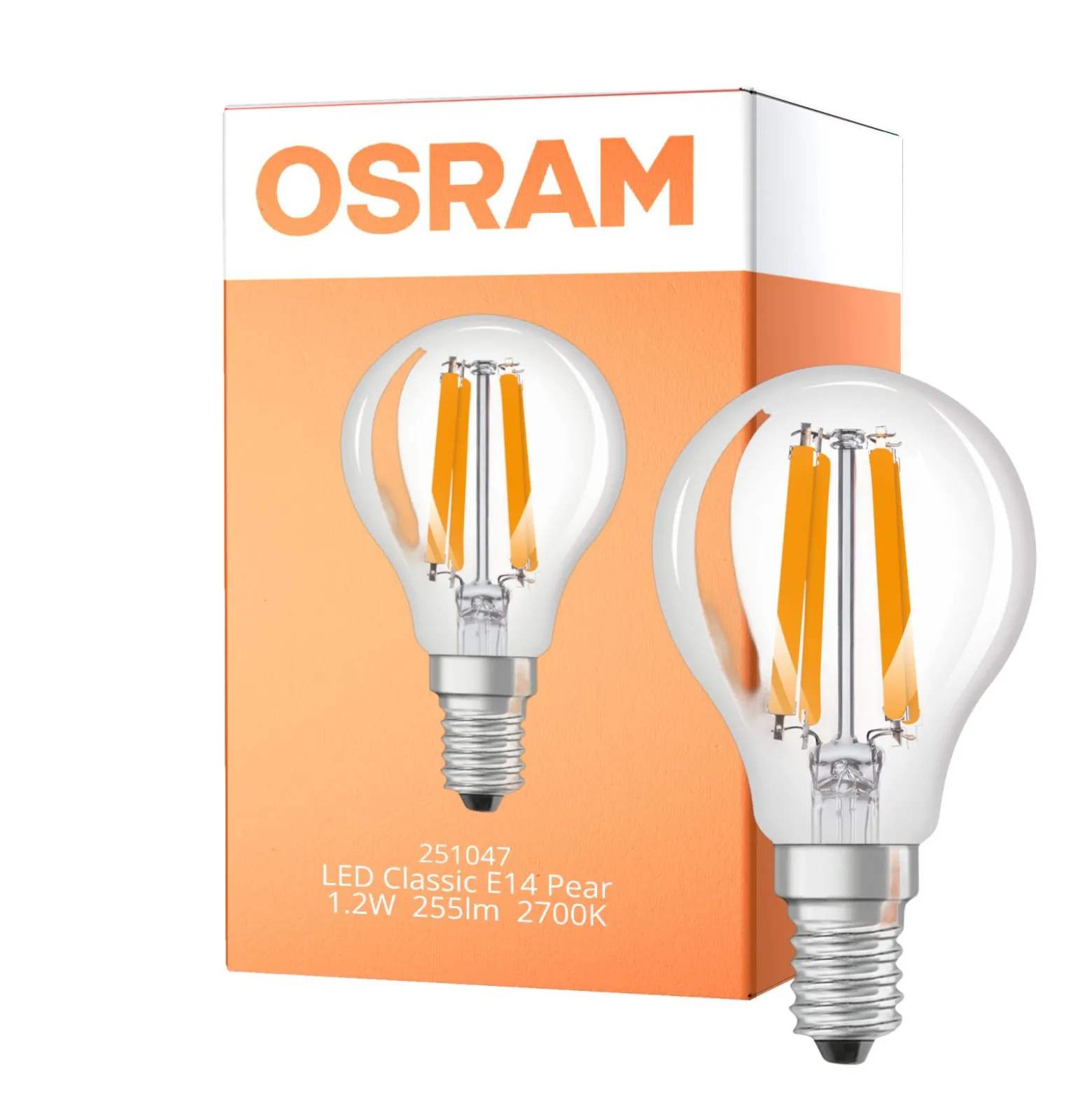 Osram LED Classic LED E14 Päron Filament Klar 1.2W 255lm - 827 Extra Varm Vit | Ersättare 25W