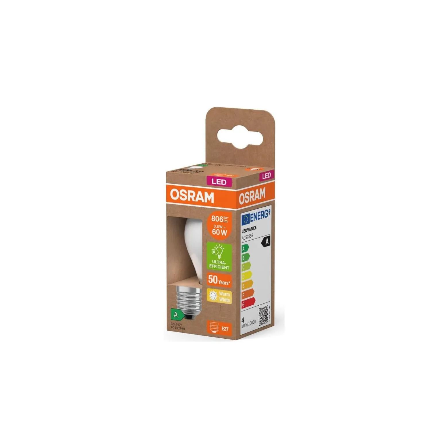 Osram LED Classic LED E27 Päron Filament Matt 3.8W 806lm - 827 Extra Varm Vit | Ersättare 60W