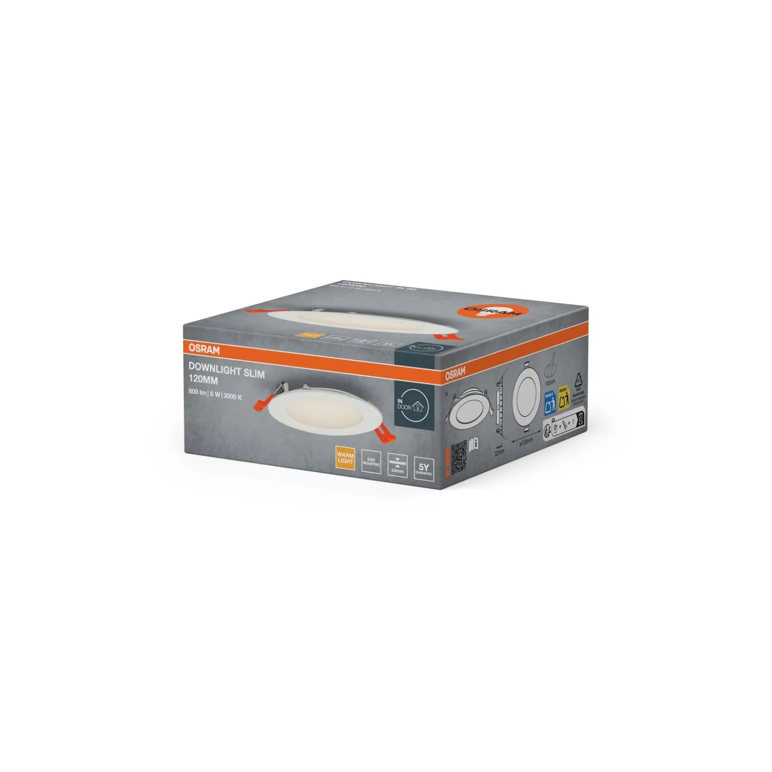 Osram LED Downlight Recess Slim Vit 8W 550lm 110D - 830 Varm Vit | Utskärning 120mm
