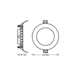 Osram LED Downlight Recess Slim Vit 8W 550lm 110D - 840 Kallvit | Utskärning 120mm