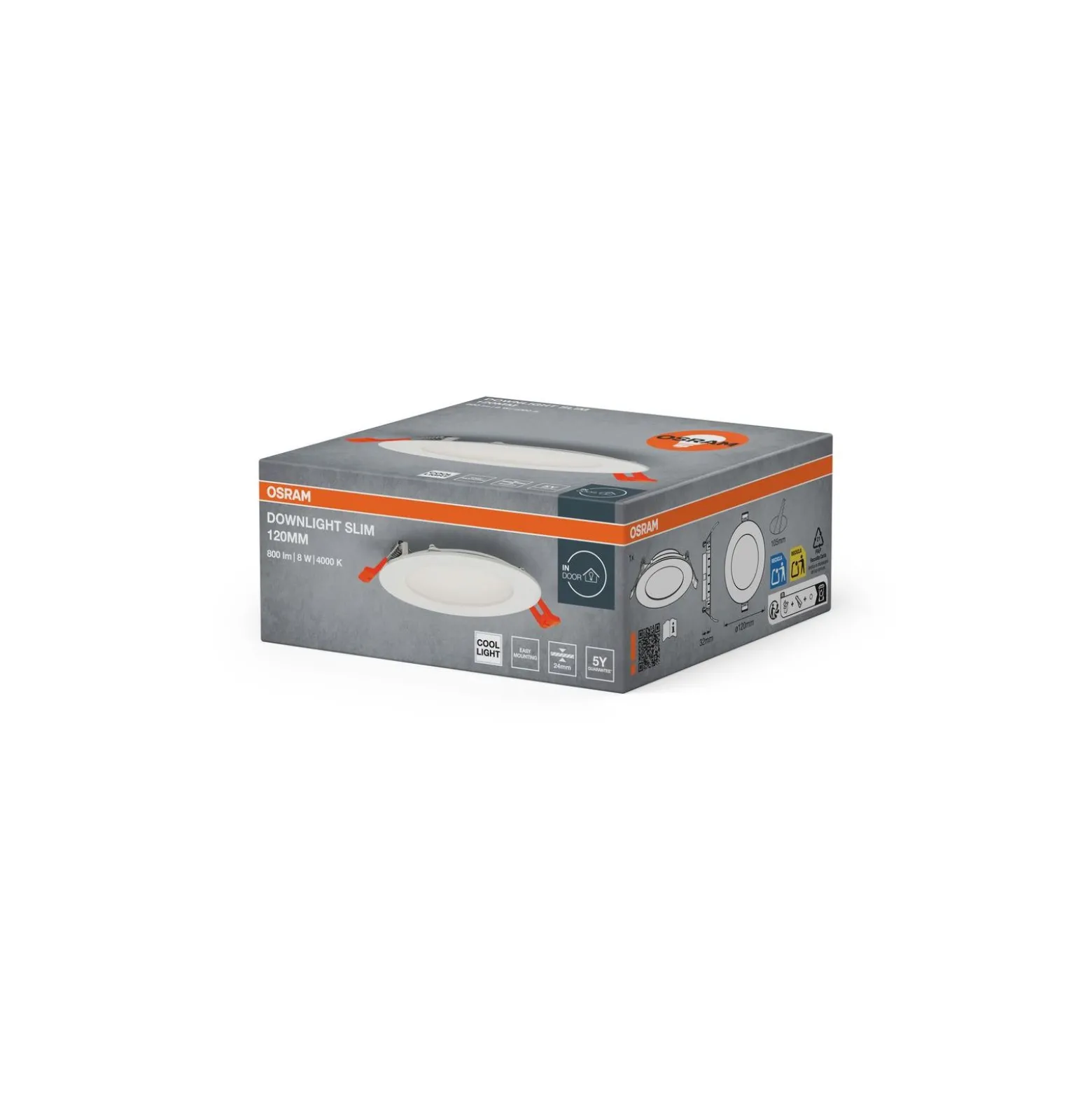 Osram LED Downlight Recess Slim Vit 8W 550lm 110D - 840 Kallvit | Utskärning 120mm