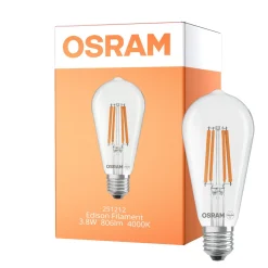 Osram LED Lamps E27 Edison Filament Klar 3.8W 806lm - 840 Kallvit | Ersättare 60W