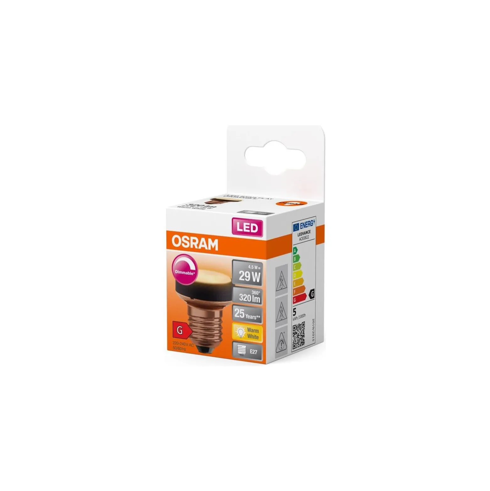 Osram LED Platt Lamp LED E27 Special Matt 45W 320lm - 827 Extra Varm Vit | Dimbar - Ersättare 40W