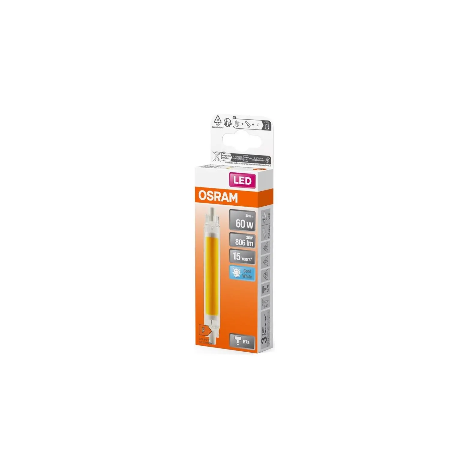 Osram LED Slim Line R7S LED R7S 118mm Klar 8W 806lm - 840 Kallvit | Ersättare 60W