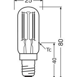 Osram LED Special E14 Tubular Lampa T26 Filament Klar 4.9W 730lm - 827 Extra Varm Vit | Ersättare 55W