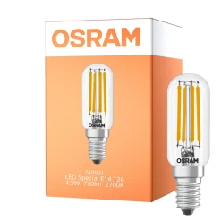 Osram LED Special E14 Tubular Lampa T26 Filament Klar 4.9W 730lm - 827 Extra Varm Vit | Ersättare 55W