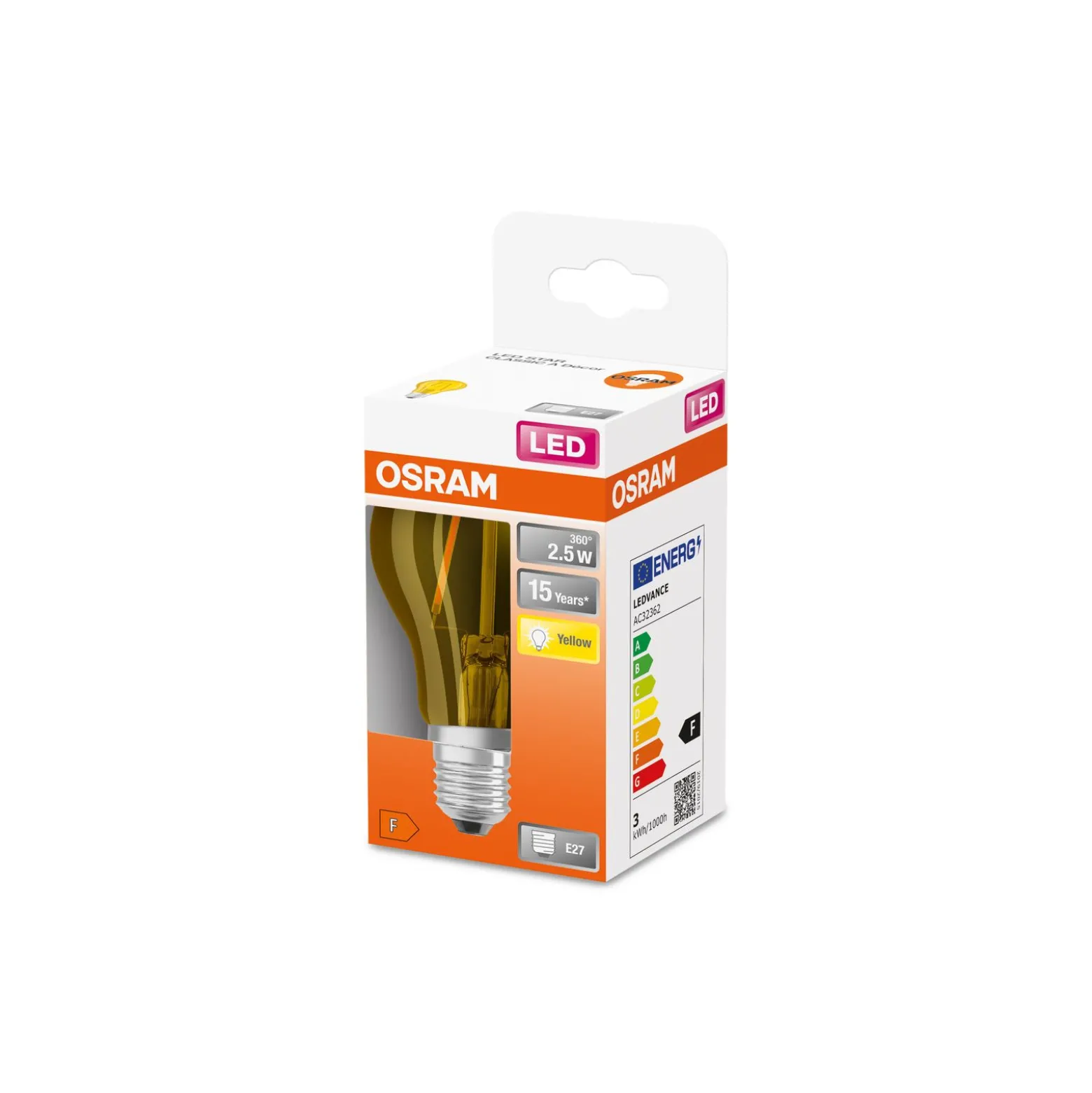 Osram LED Star Classic Decor E27 Päron Filament Matt 2.5W 235lm - Gul | Ersättare 23W