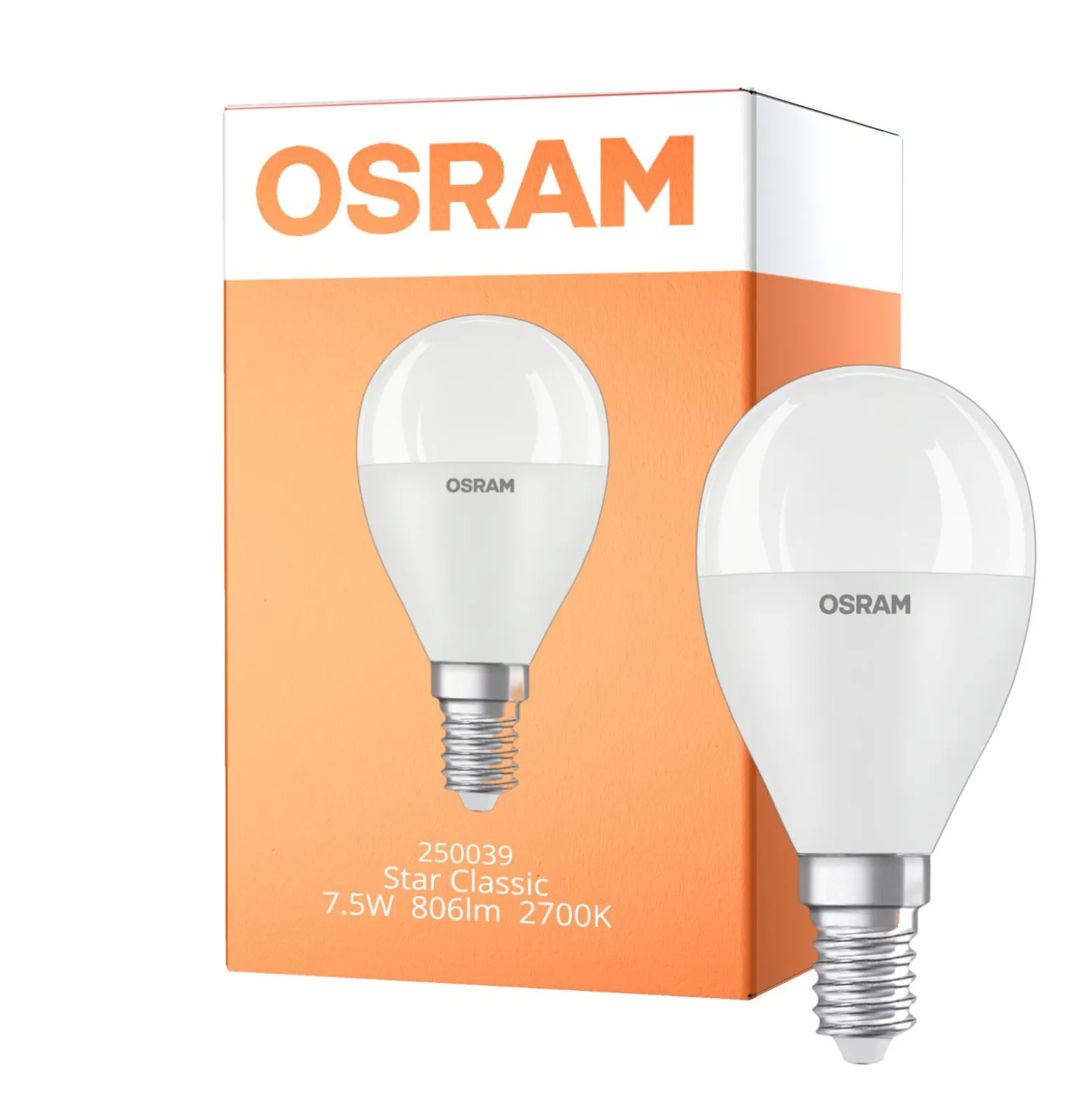 Osram LED Star Classic E14 Boll Matt 7.5W 806lm - 827 Extra Varm Vit | Ersättare 60W