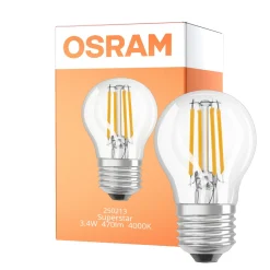 Osram LED Superstar E27 Boll Filament Klar 3.4W 470lm - 940 Kallvit | Bästa Färgåtergivning - Dimbar - Ersättare 40W