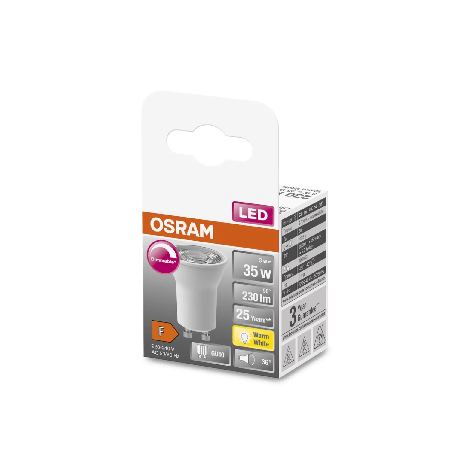 Osram LED Superstar Reflektor Spot GU10 PAR11 3W 230lm 36D - 827 Extra Varm Vit | Dimbar - Ersättare 35W