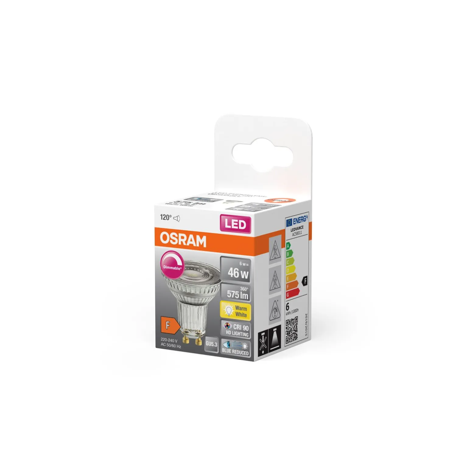 Osram LED Superstar Reflektor Spot GU10 PAR16 6W 575lm 120D - 927 Extra Varm Vit | Bästa Färgåtergivning - Dimbar - Ersättare 46W
