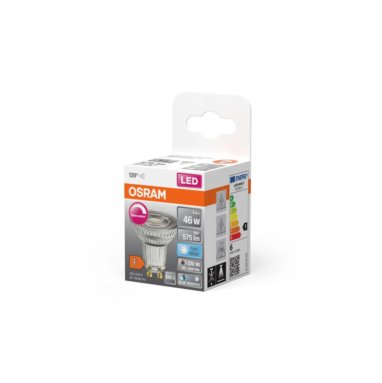 Osram LED Superstar Reflektor Spot GU10 PAR16 6W 575lm 120D - 940 Kallvit | Bästa Färgåtergivning - Dimbar - Ersättare 80W