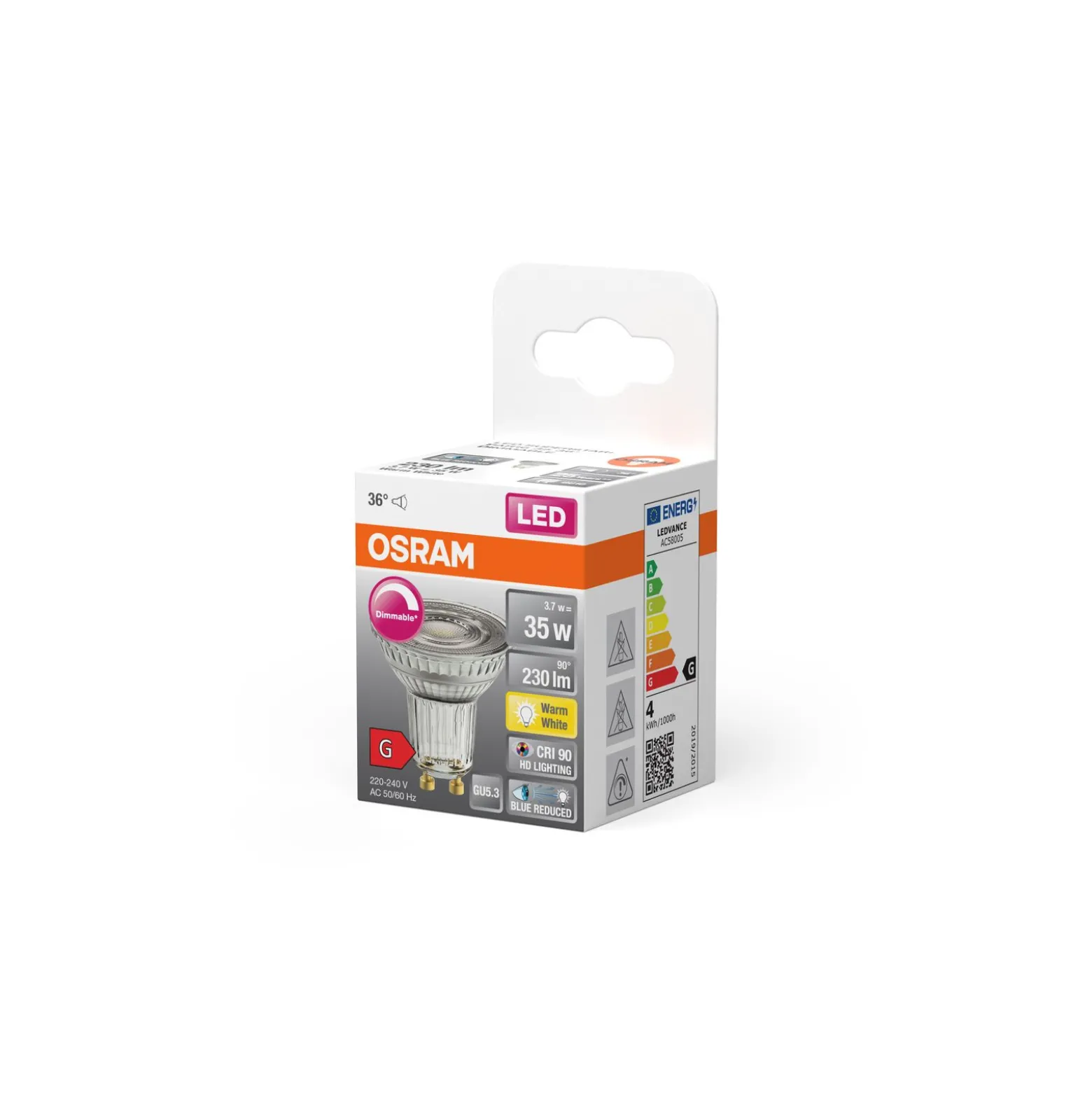 Osram LED Superstar Reflektor Spot GU10 PAR16 3.7W 230lm 36D - 927 Extra Varm Vit | Bästa Färgåtergivning - Dimbar - Ersättare 35W
