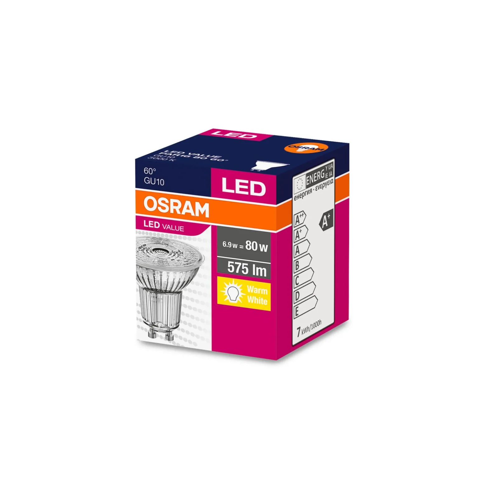 Osram LED Value Reflektor Spot GU10 PAR16 6.9W 575lm 60D - 830 Varm Vit | Ersättare 80W
