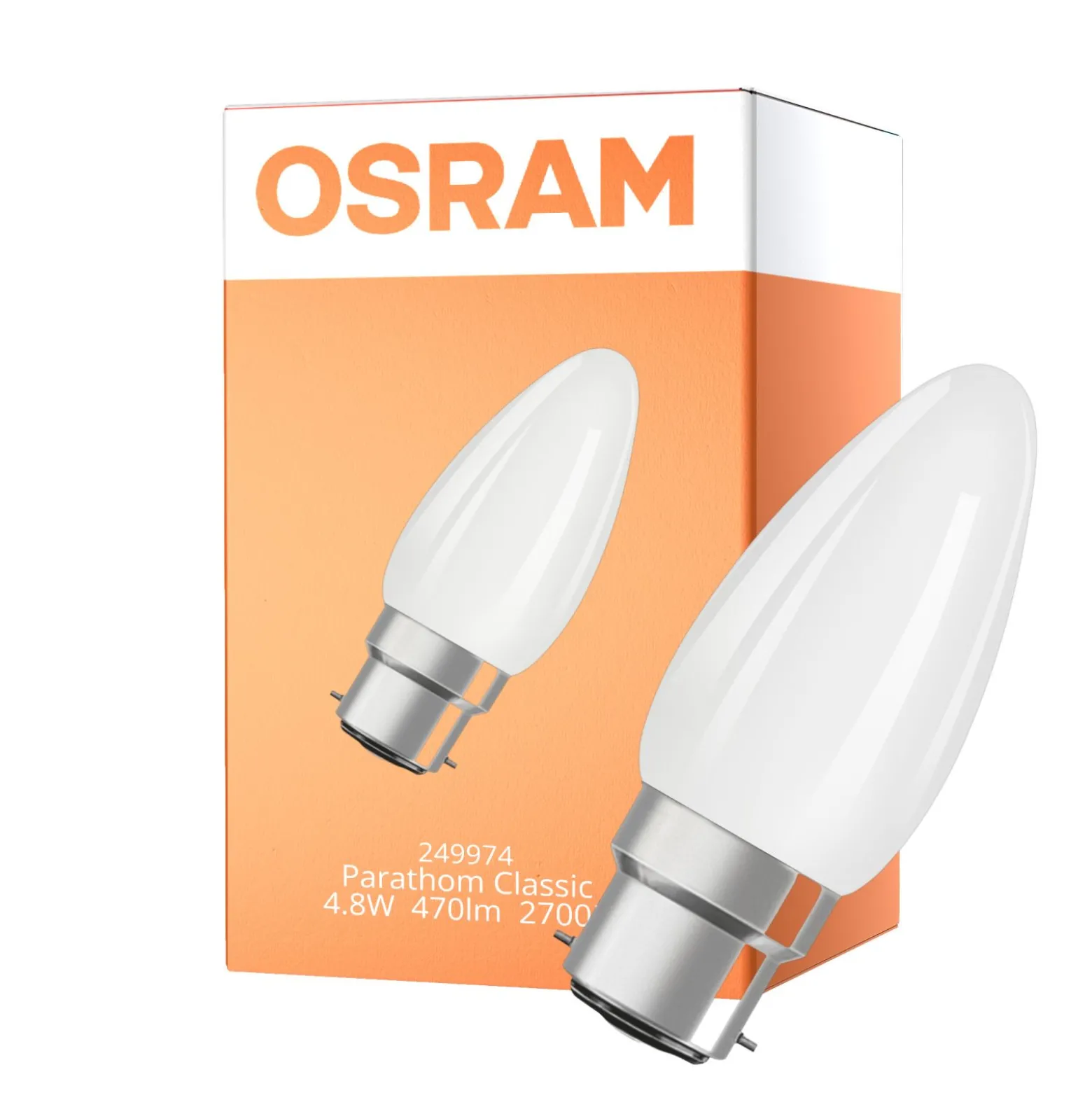 Osram Parathom Classic LED B22d Kronljus Filament Matt 4.8W 470lm - 827 Extra Varm Vit | Dimbar - Ersättare 40W