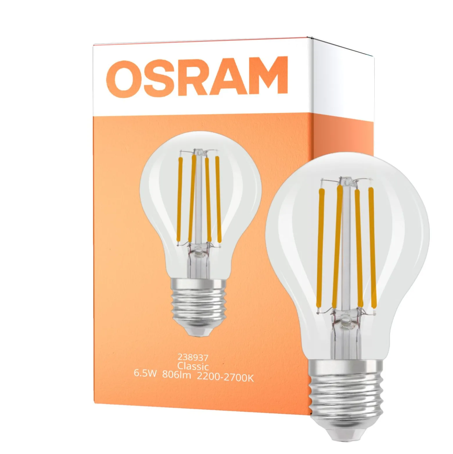 Osram Parathom Classic LED E27 Päron Filament Klar 6.5W 806lm - 822-827 Dim To Warm | Dimbar - Ersättare 60W